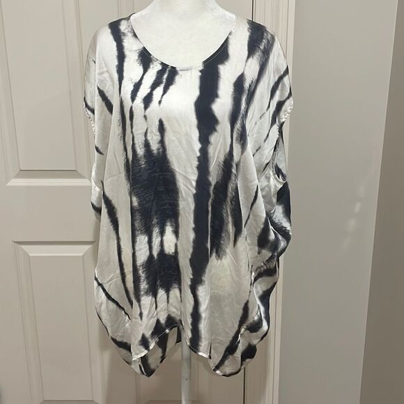 Cabi Black and White 100% Silk Cocoon Top Tunic Blouse Size Médium - Picture 2 of 6